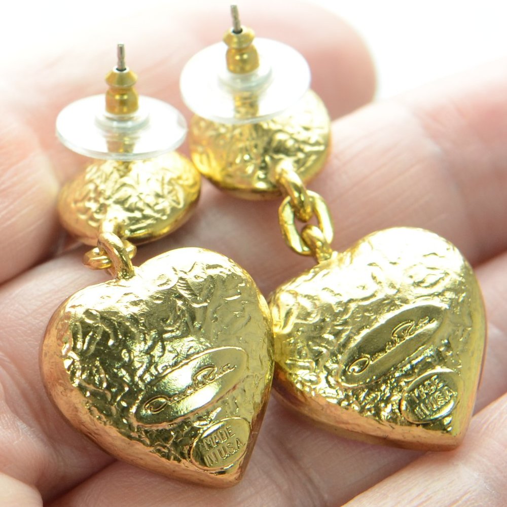 Oscar de la Renta Baby Heart Goldtone & Glass Crystal Drop Earrings - Picture 4 of 5
